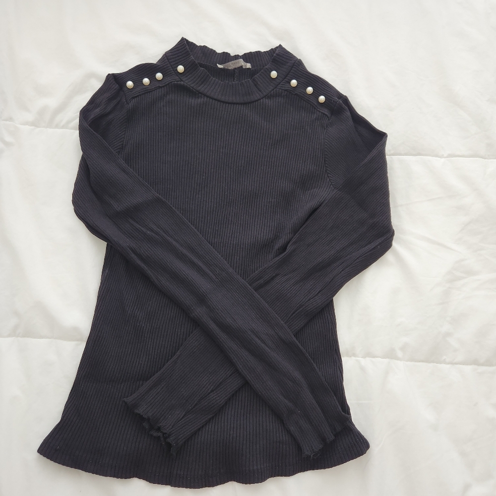 Zara Rib Sweater/ Top with Pearls Size L